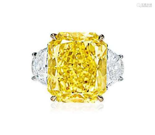 蒂凡尼设计 13.09克拉长方形艳彩黄色VS2钻石戒指