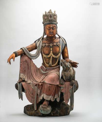 Ming Dynasty Wood Carved and Painted Guanyin Statue