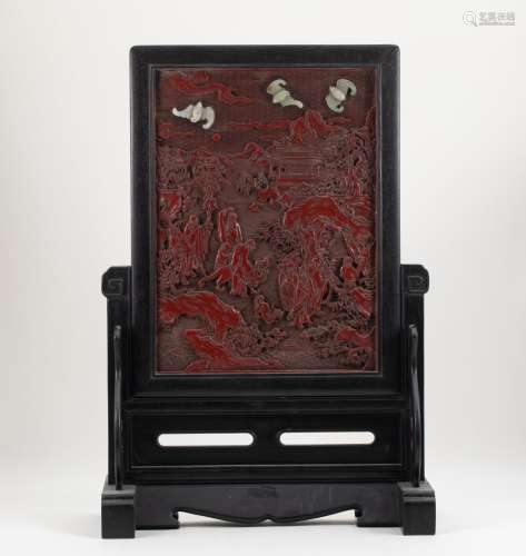 Qing Dynasty carved lacquer screen insert