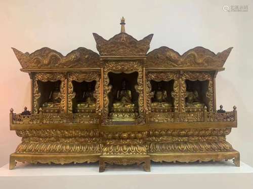 Bronze gilded five-sided Buddhist shrine in the Qing Dynasty
