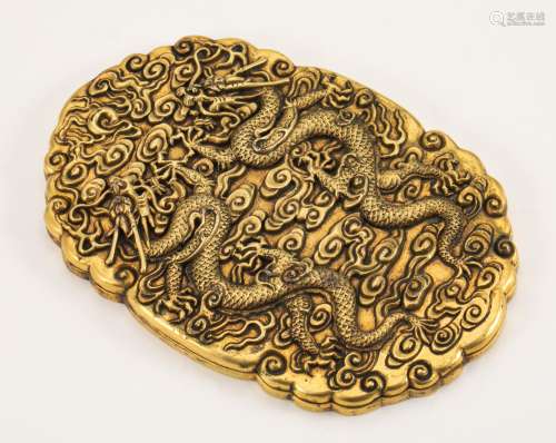 Bronze gilded ceremonial plaque of the Qing Dynasty