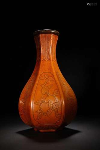Qing Dynasty Pao ware vase with flower and bird patterns