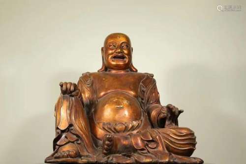 Ming Dynasty Nanmu Lacquered Gold Maitreya Buddha