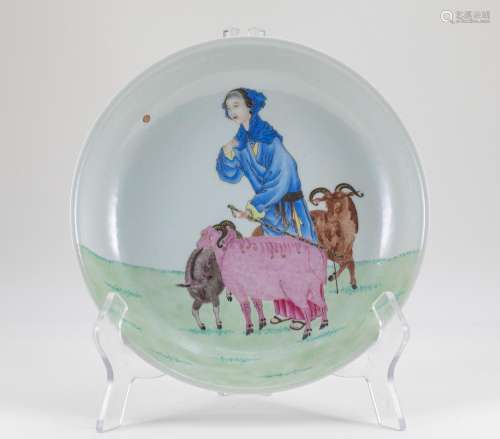 Qing Dynasty pastel character plate