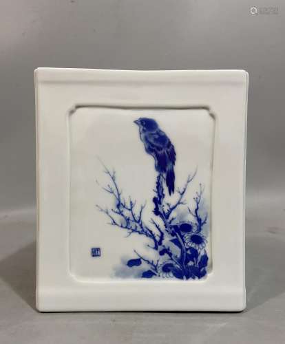 Wang Bu, Blue and White Glazed Flower and Bird Pattern Porce...