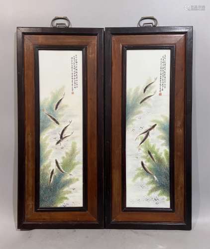 Deng Bishan, Chinese Fish Pattern Porcelain Plaque