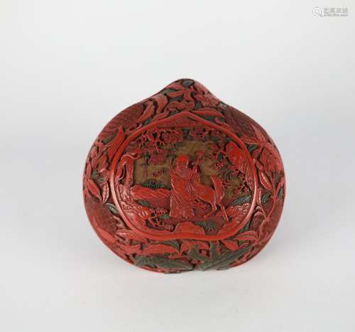 Chinese lacquer carved peach shaped cover box, Qianlong