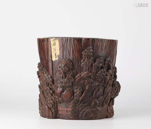 Chinese Chenxiang carving pen holder, Ming Dynasty