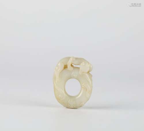 China Hetian Jade Carving Dragon Pattern Jade Ring, Ming Dyn...