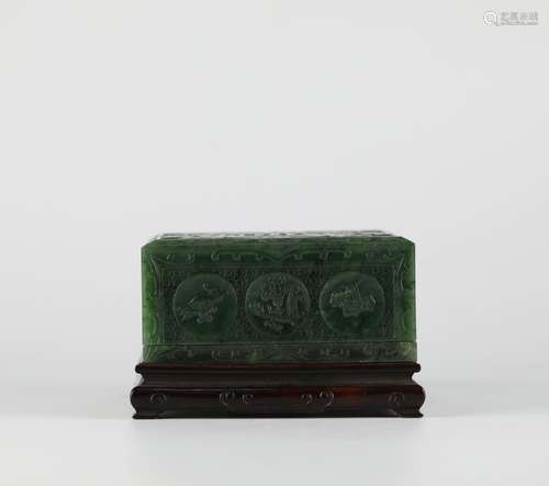 Chinese court Hetian jade carving square box, 18th century