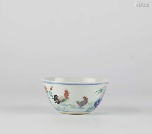 Chinese Doucai Glazed Porcelain Chicken Bowl Cup