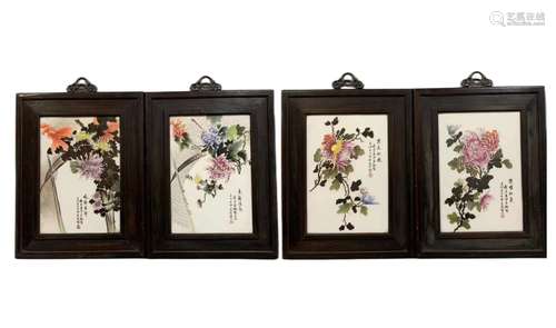 Wang Bu, Fencai glazed porcelain plaque (four pieces)