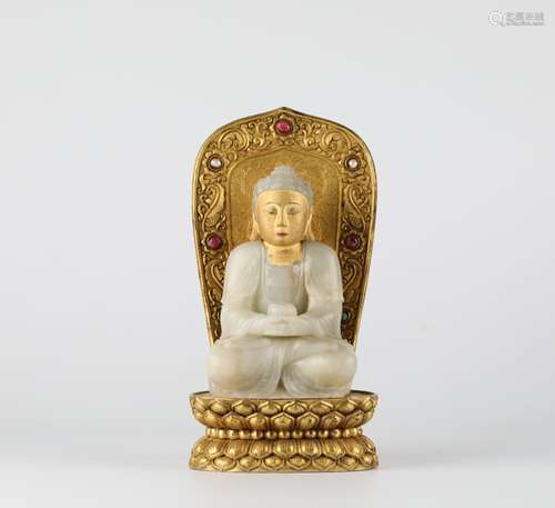 Chinese Palace Hotan White Jade Carved Buddha, Ming Dynasty