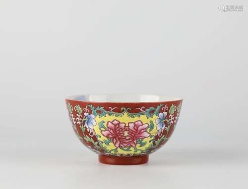 Chinese Coral Red Glazed Flower Pattern Porcelain Bowl, 19th...