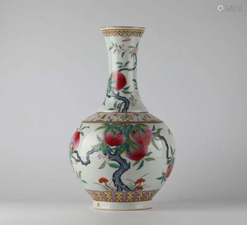 Chinese Fencai glazed peach pattern porcelain vase, 19th cen...