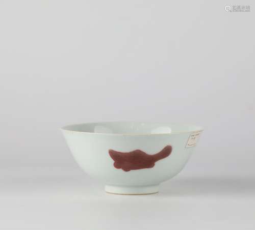 Chinese blue and white underglazed red fish pattern porcelai...