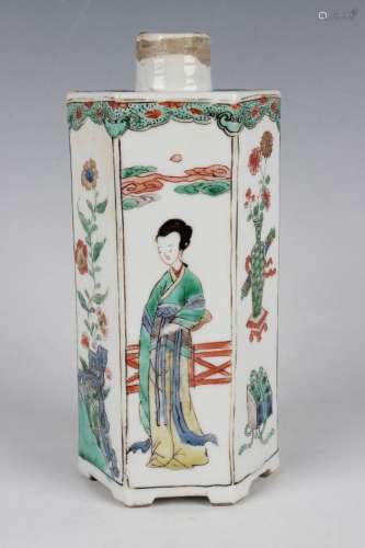 A Chinese famille verte porcelain tea caddy