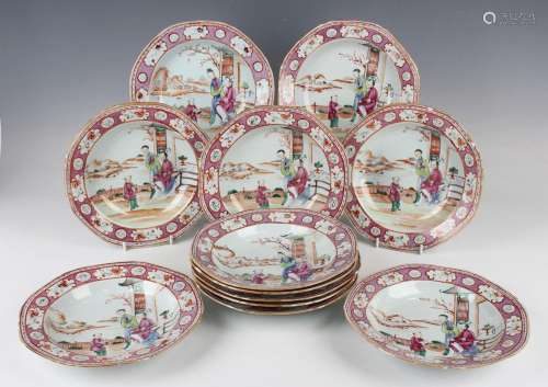 A set of twelve Chinese famille rose export porcelain octago...