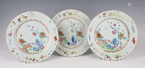 A set of three Chinese famille rose export porcelain plates