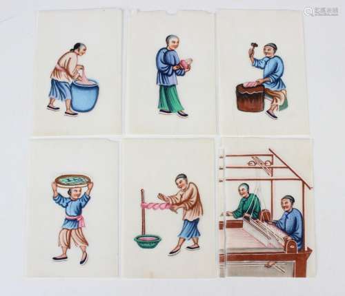 A set of six Chinese Canton export watercolour paintings on ...