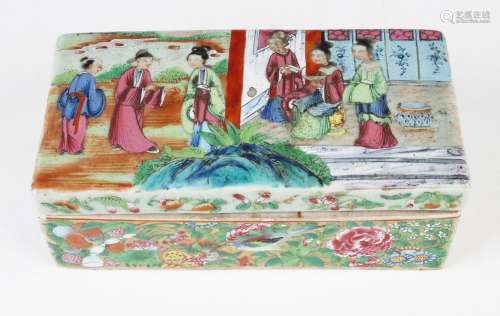 A Chinese Canton famille rose rectangular porcelain box and ...