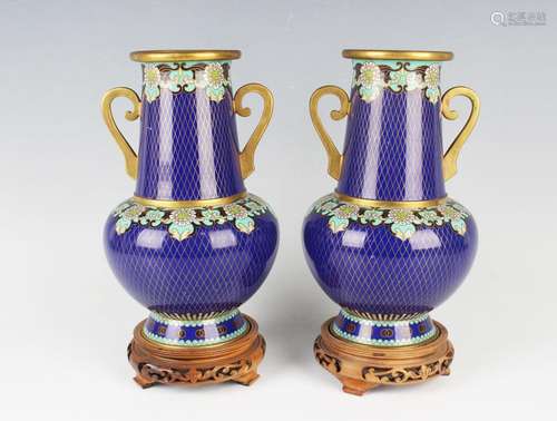 A pair of Chinese cloisonné vases