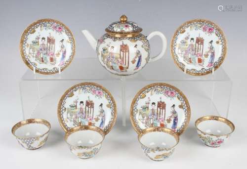 A Chinese famille rose export porcelain teapot and cover and...