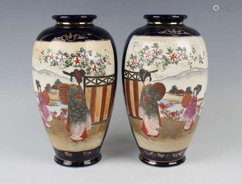 A pair of Japanese Satsuma earthenware vases