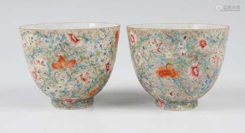 A pair of Chinese famille rose eggshell porcelain teabowls