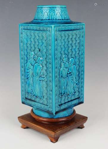 A Chinese turquoise glazed porcelain cong vase