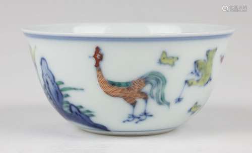 A Chinese doucai porcelain chicken cup