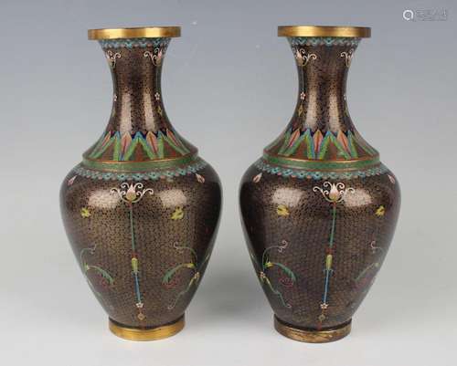 A pair of Chinese cloisonné bottle vases