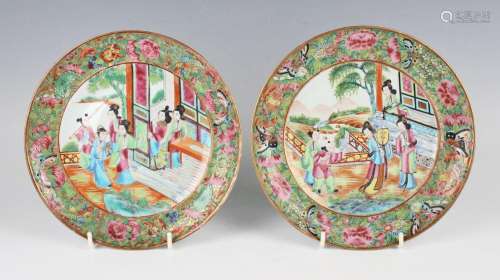 A pair of Chinese Canton famille rose porcelain plates