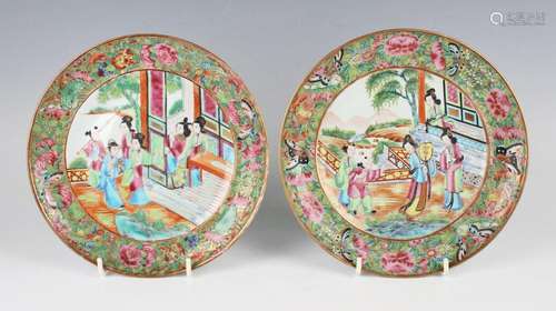 A pair of Chinese Canton famille rose porcelain plates