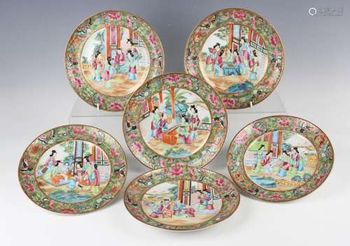 A set of six Chinese Canton famille rose porcelain plates