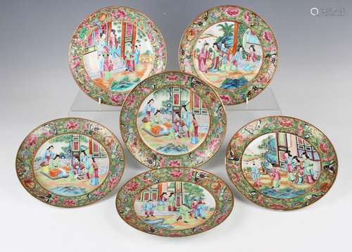 A set of six Chinese Canton famille rose porcelain plates