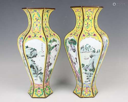 A pair of Chinese Canton enamel vases