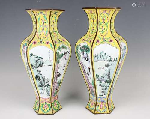 A pair of Chinese Canton enamel vases