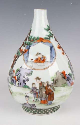 A Chinese famille verte and floral incised porcelain bottle ...