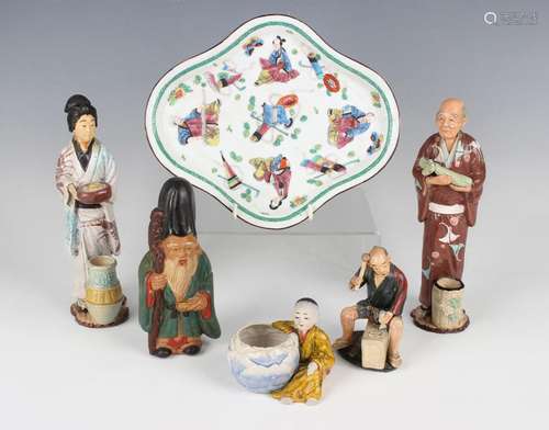 A group of five Japanese pottery figures