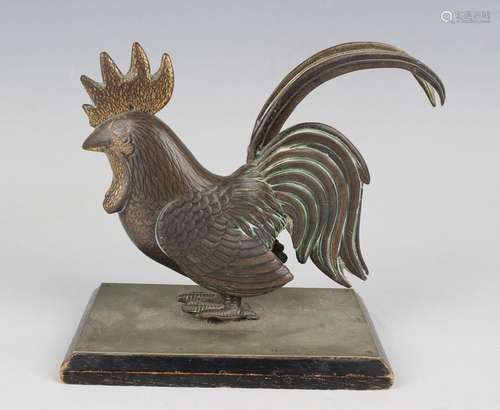 A Japanese brown patinated bronze figure of a cockerel