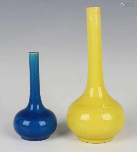 A Chinese yellow glazed pottery bottle vase