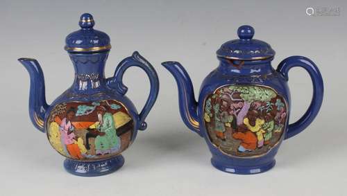 Two Chinese blue enamelled Yixing stoneware teapots and cove...