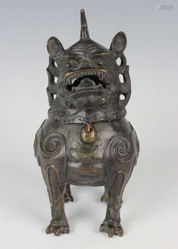 A Chinese dark brown patinated bronze Luduan incense burner ...