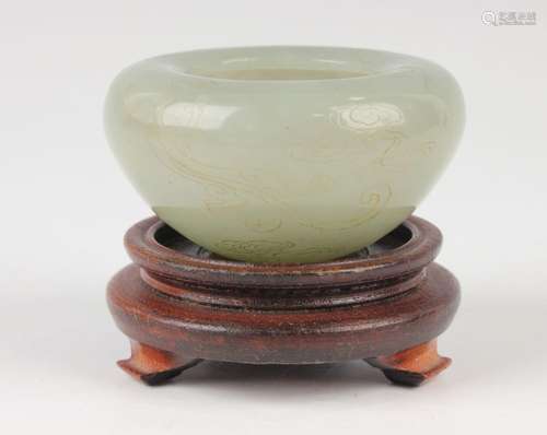 A Chinese celadon jade water coupe