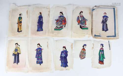 A group of ten Chinese Canton export watercolours on rice pa...