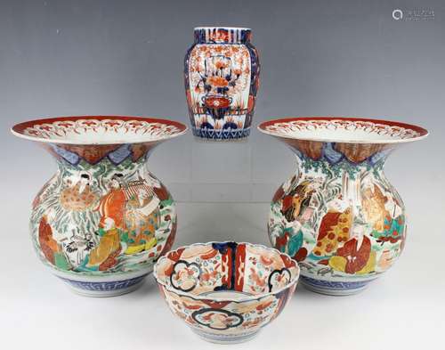 A pair of Japanese Imari porcelain vases