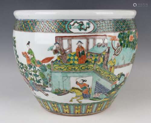 A Chinese famille verte porcelain jardinière/fish bowl