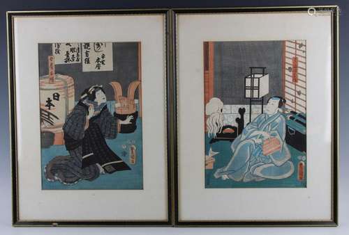 Utagawa Kunisada (1786-1864) - two Japanese oban tateye wood...