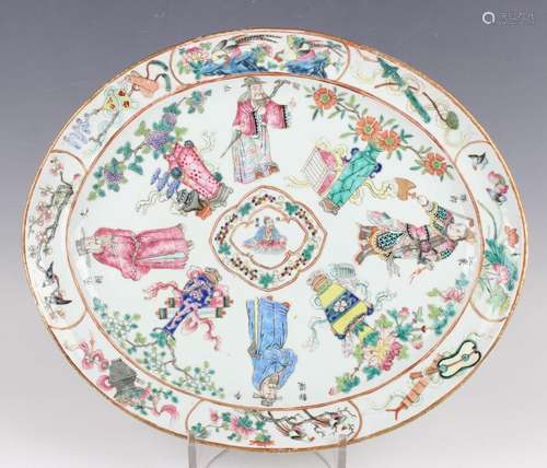 A Chinese Canton famille rose porcelain oval meat dish